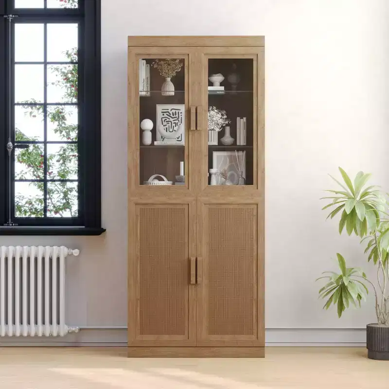 This Glass - Door Storage Cabinet Is Stylish And Elegant, With A Large - Capacity Storage Space. It Is Practical And Beautifu