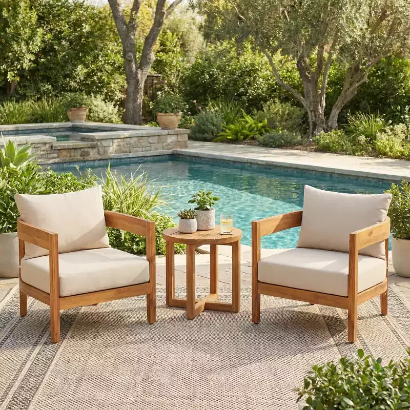Christopher Knight Home Orin 3 Piece Patio Rustic Acacia Wood Chat Set with Thick Cushions