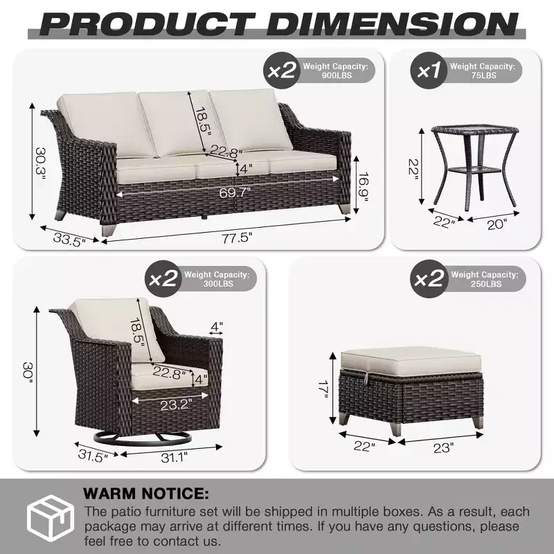 UPTIOT Outdoor Premium Set: Two 3-Seater Sofas, Rocking Chairs, Ottomans & Side Table