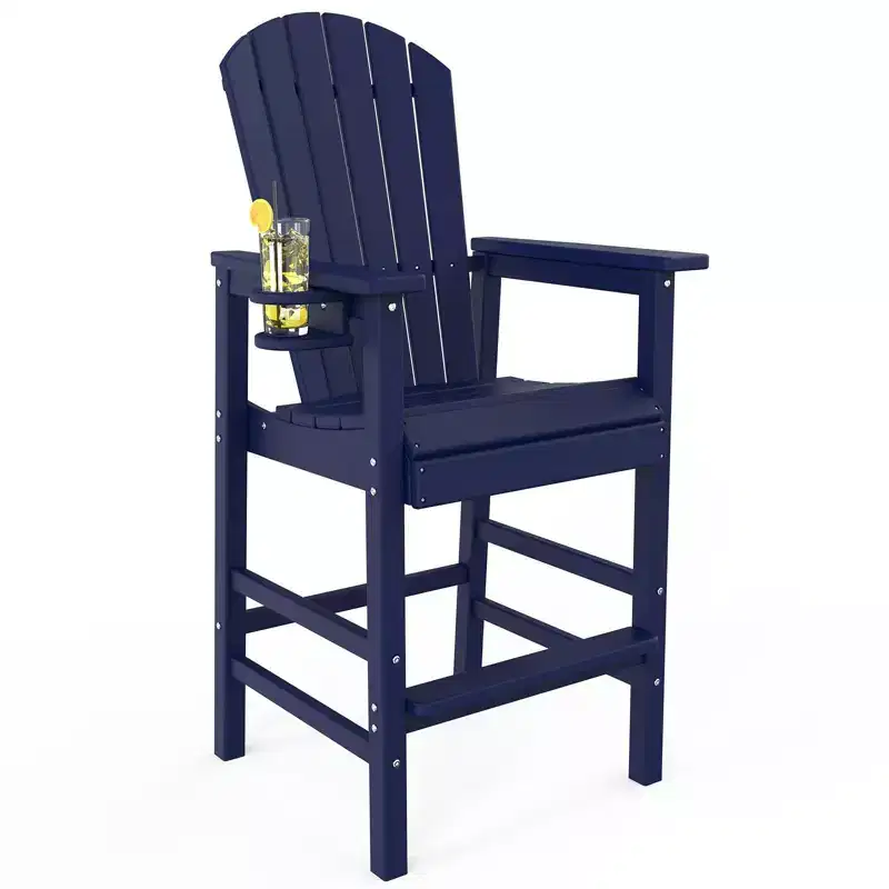 Karl Home | 28.7 in. HDPE Outdoor Tall Adirondack Bar Chair With Cup Holder