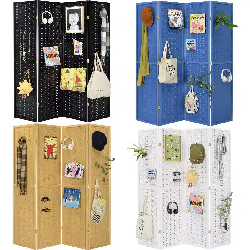4 Panels Room Divider Folding Screen Pegboard Insert 71 Inches Tall