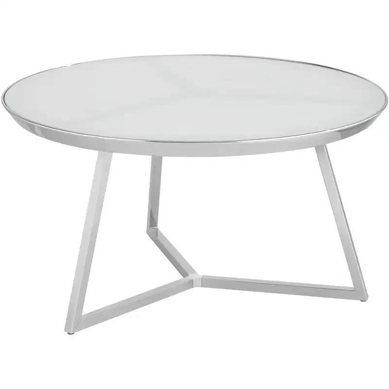 Studio 55D Luciana Modern Chrome Metal Round Coffee Table 29 3/4 Wide Silver White Glass Tabletop for Living Room Bedroom Bedside
