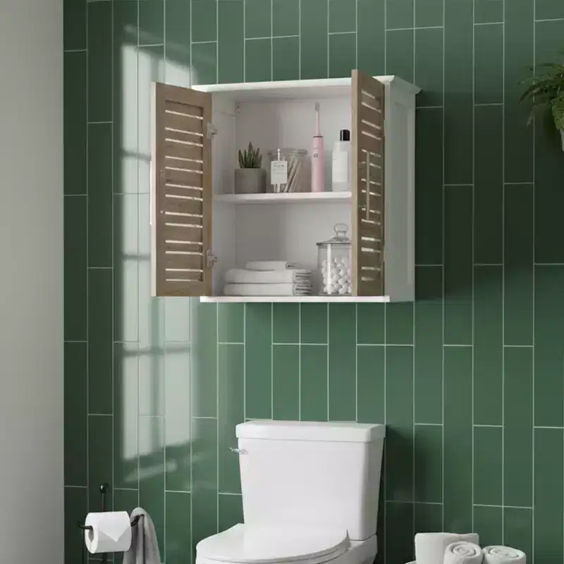 Wall Mounted Bathroom Medicine Cabinet Two Louvered Doors 20.5 x 21.7 x 8.7 in MDF with Sturdy Interior Shelf