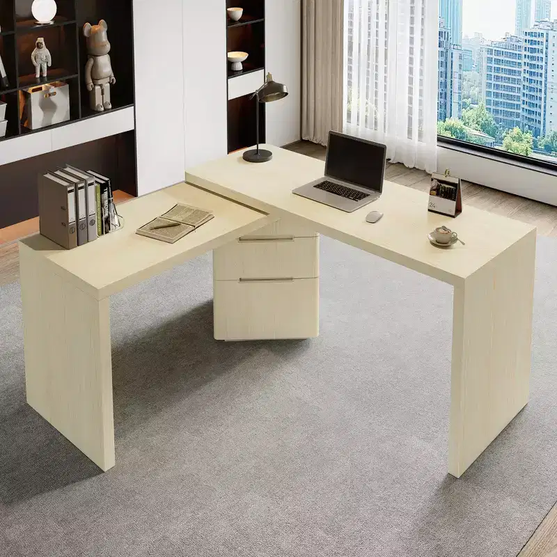GDFStudio Ellington 360 Rotating L-Shaped Executive Desk with 3 Drawers