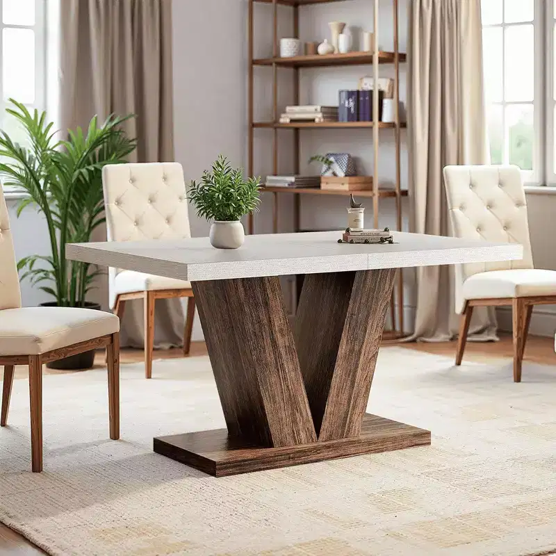 MAYEERTY 47 Inch Farmhouse Dining Table, Wooden Kitchen Dinner Table with Heavy Duty Pedestal Base
