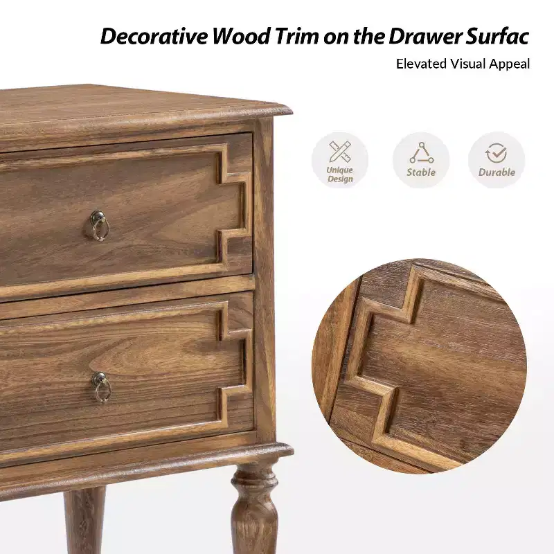 Tikal 28 Tall 2-Drawer End Table Set of 2 | HULALA HOME-WALNUT