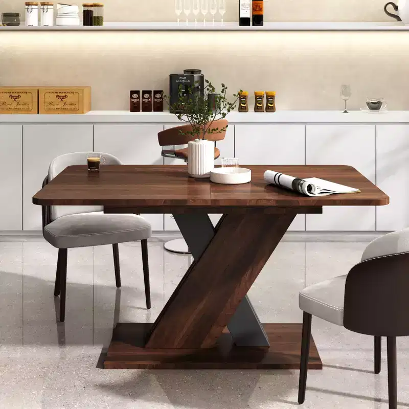 Okak 71IN Multifunctional Extendable Dining Table with X-Shape Pedestal, Folding Table, Dinner Table for Dining Room, Living Room, Walnut