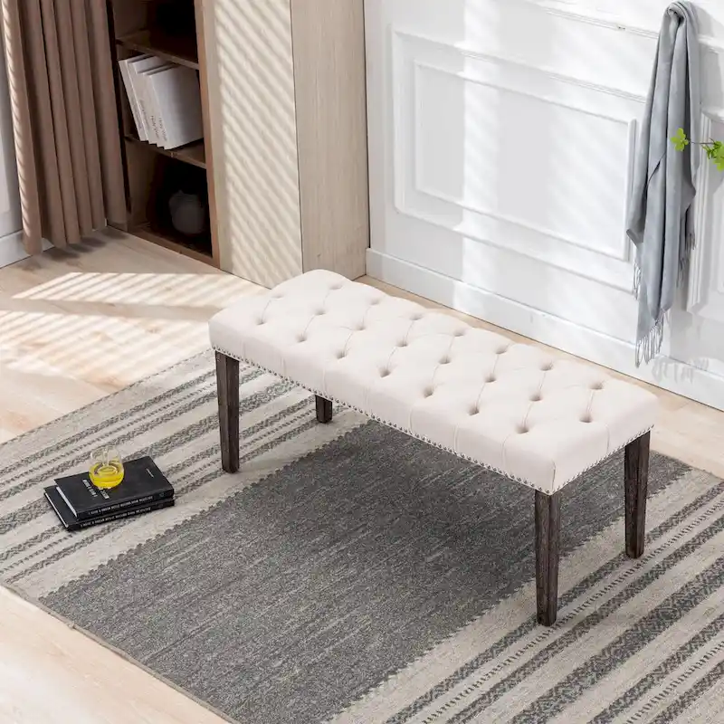Upholstered Tufted Bench Ottoman Footrest Stool Accent Bench