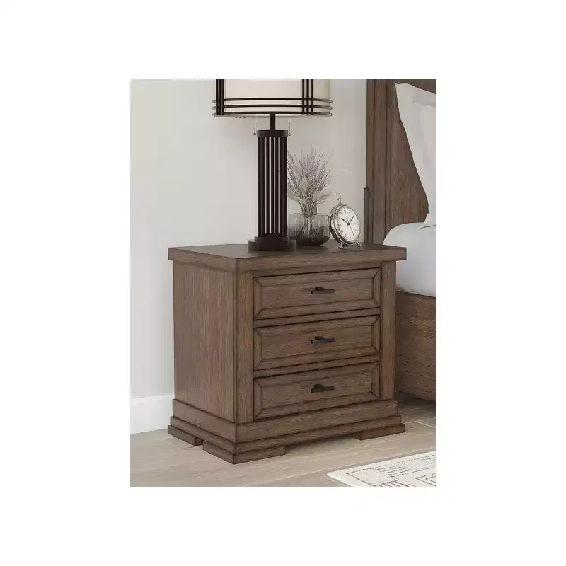 Signature Design by Ashley Taffenbrook 3-Drawer Nightstand with USB Charging and Power Outlets - Medium Brown