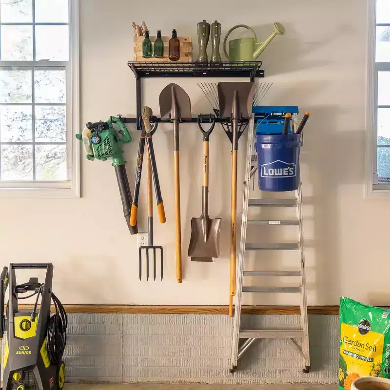 Black Steel Adjustable Wall Tool & Shelf Storage System, 1-Person Assembly