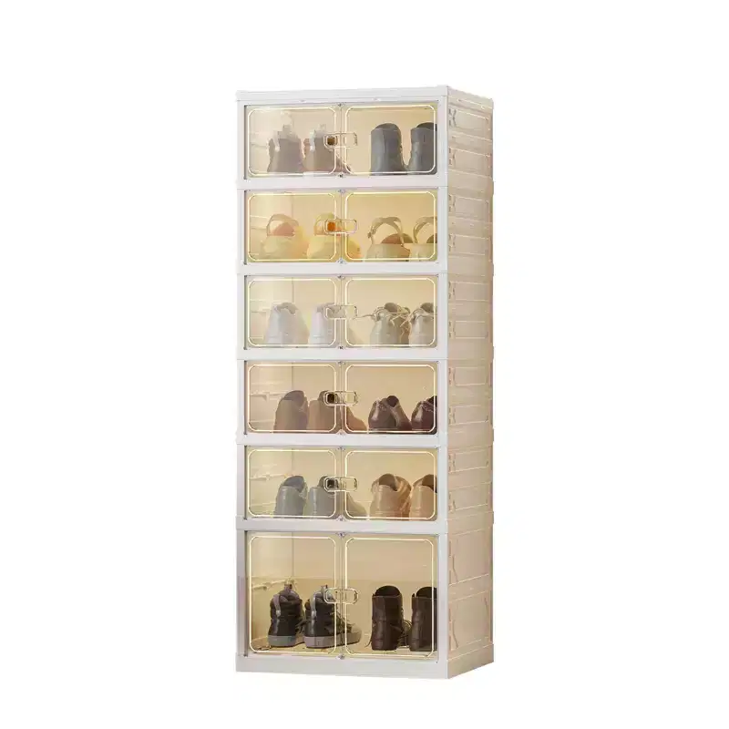 9-Tier Foldable Shoe Rack Organizer for Closet w/ Wheels, 18 Pairs Collapsible Shoe Storage Cabinet w/ Lids and Magnetic Clear Door