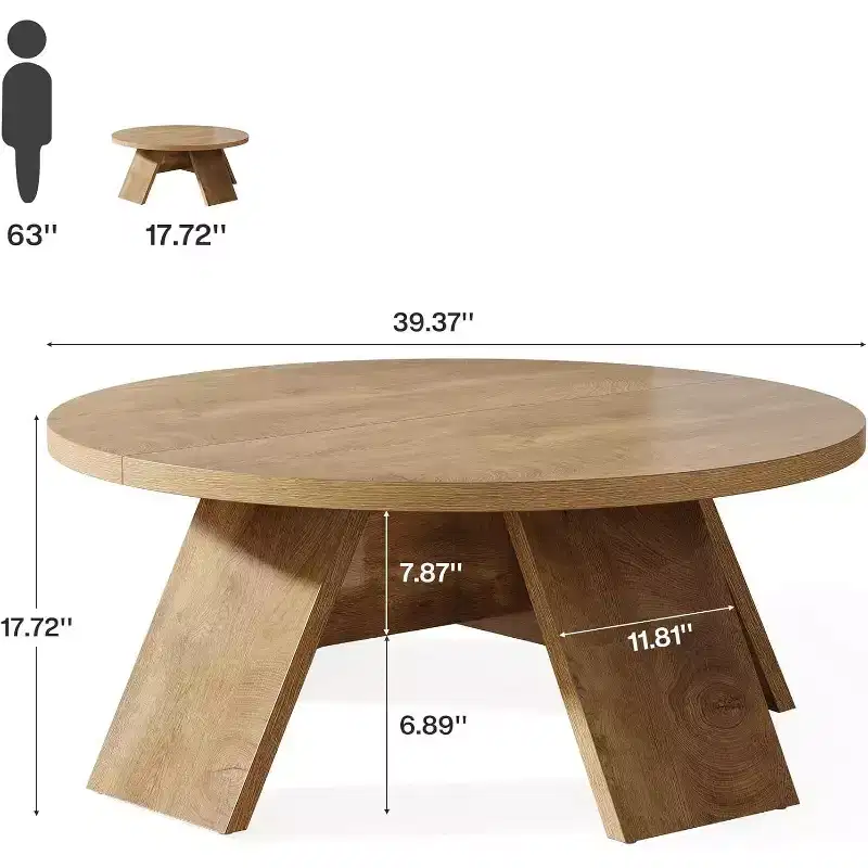 Lantine Round Coffee Table, 39.37 Wooden Circle Coffee Table with Splayed Legs, Modern Accent Center Table for Living Room, Apartment, Brown