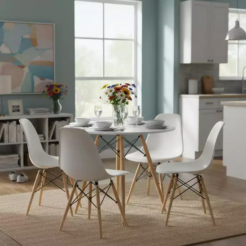 FurnitureR Round Dining Table 31.5 Inch for 2-4 Person, Stylish Circle Table with Wooden Legs for Home Kitchen, Cafs, Leisure Rooms, White