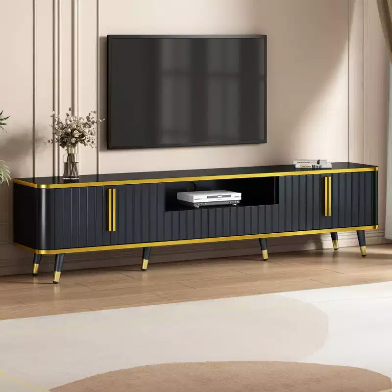 TUYOHW TV Stand with Open Shelf for TVs up to 85 Inches,Modern Entertainment Center with 2 Cabinets and 1 Drawer,Black