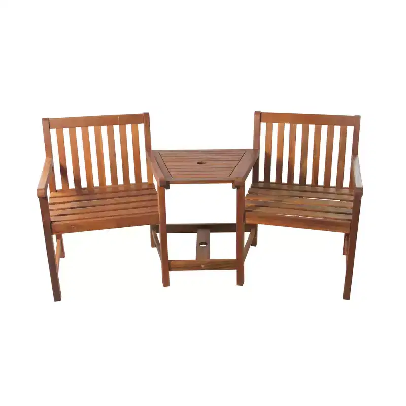 Northlight 70 Acacia Jack and Jill Chair with Table Outdoor Patio Set - Brown