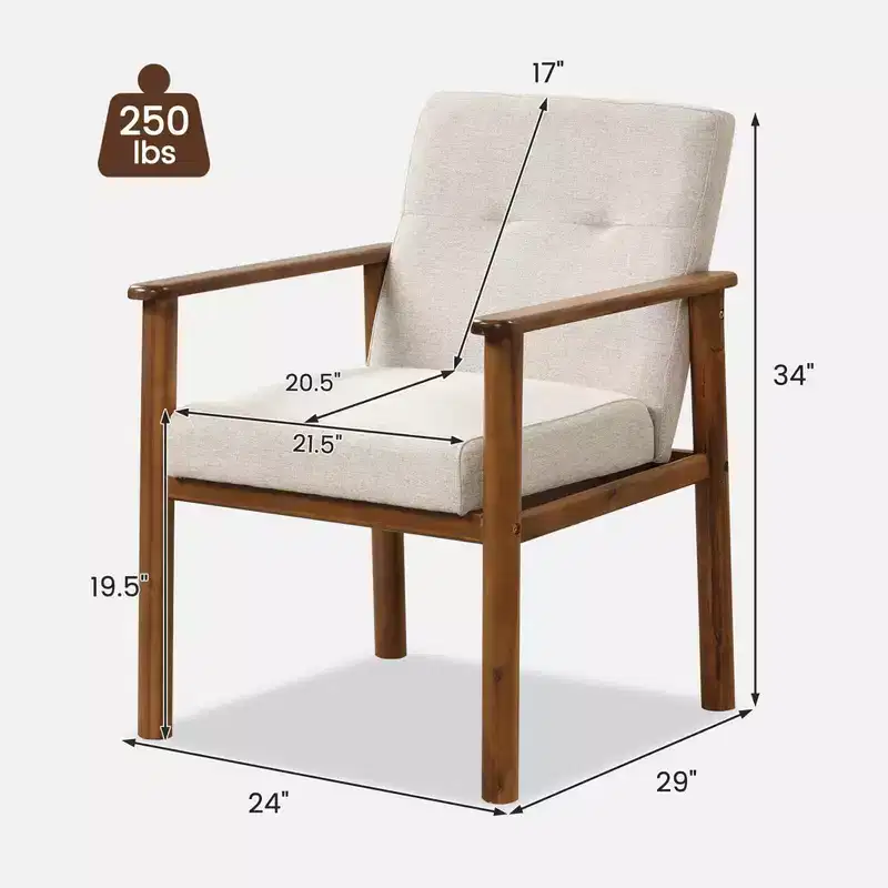 Modern Accent Chair Upholstered Linen Fabric Armchair with Solid Wood Legs