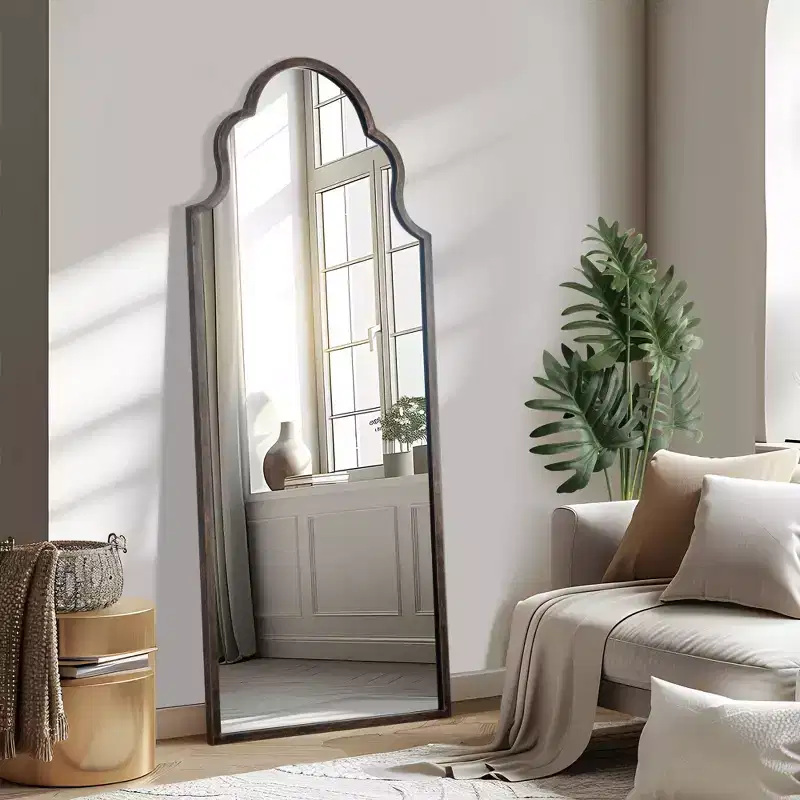 59x24 Ironwork Carved Right-Angle Arched Black Full-Length Mirror