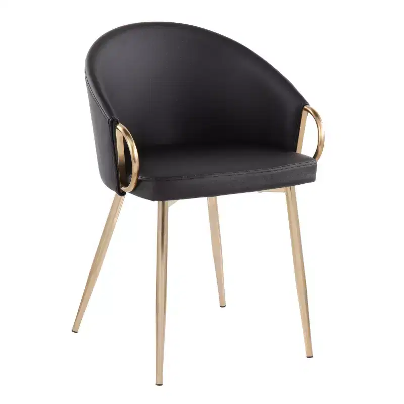 Set of 2 Claire Dining Chairs Gold/Black Faux Leather - LumiSource: Upholstered Kitchen Armchairs, Steel Frame, Foam Padding