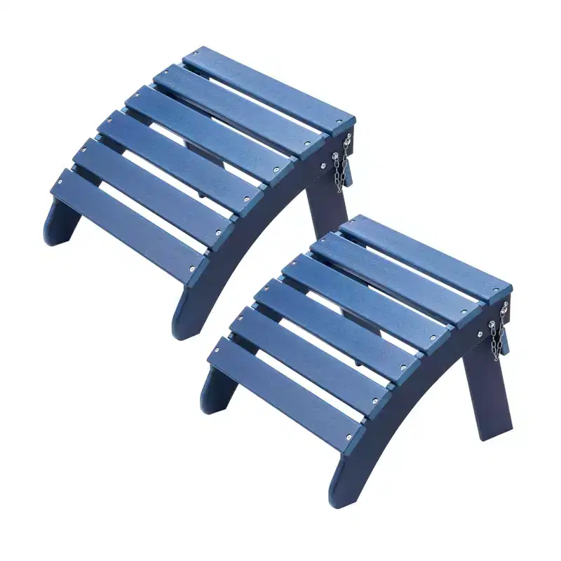 VEVOR Adirondack Ottoman Set of 2, 18.7L x 18.9W x 13.8H Inch HDPE Plastic Folding Adirondack Ottoman, Weather-Resistant Foot Rest, Blue
