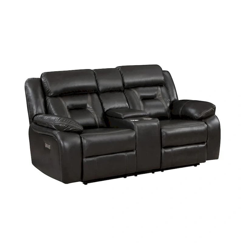76 Inch Power Dual Recliner Loveseat, Cupholders, Gray Faux Leather