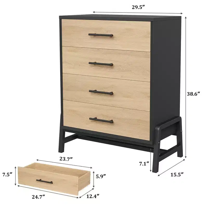 4 Dresser for Bedroom, 38.6 Inch High Dressing Table, Freestanding High Drawers with Storage Space, Wooden Wardrobe Storage Cabinet for Living Room
