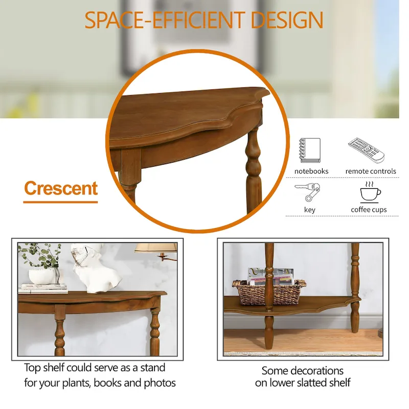Retro Half-Moon Console Table with Open Shelf