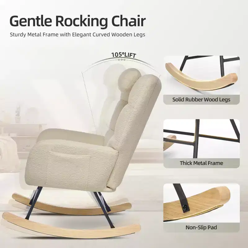 Armchair for Adults, Reading Chair Rocking Chair with Ottoman, Glider Rocking Chair with High Backrest, Nursery