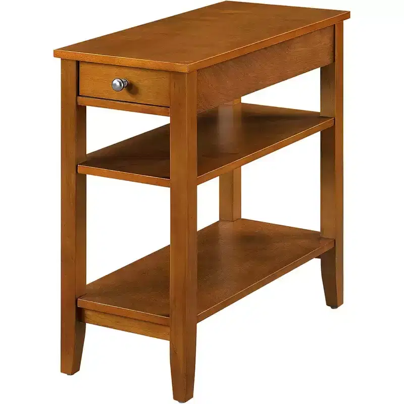 Three Tier End Table with Hidden Storage Drawer, Two Shelves and Nickel Knob Perfect for Organizing Essentials