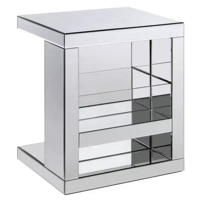 Royal Hampton Accent Table with Mirrored Panels and C Shape, Silver