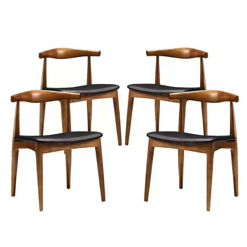 Set of 4 Tracy Dining Chairs Black - Modway: Mid-Century Design, Foam Padded, Leatherette Seat, Wood Frame