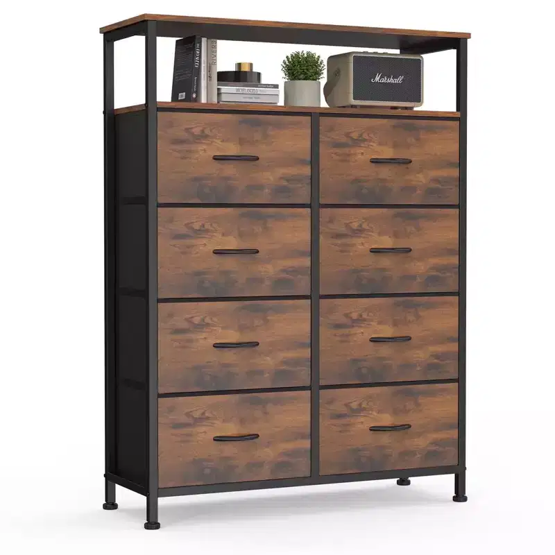 Dresser with 8 Fabric Drawers & Open Shelf, Tall Storage Cabinet, Chest of Drawers for Bedroom & Living Room