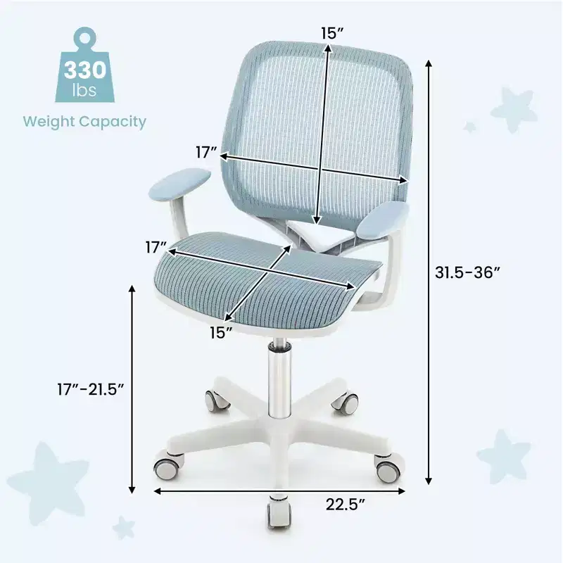 Kids Swivel Mesh Desk Chair Adjustable Height for Ages 6-15