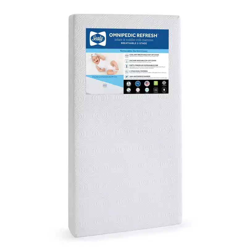 2-Stage Breathable Knit Crib Mattress - Firm/Soft, Waterproof,  Gold