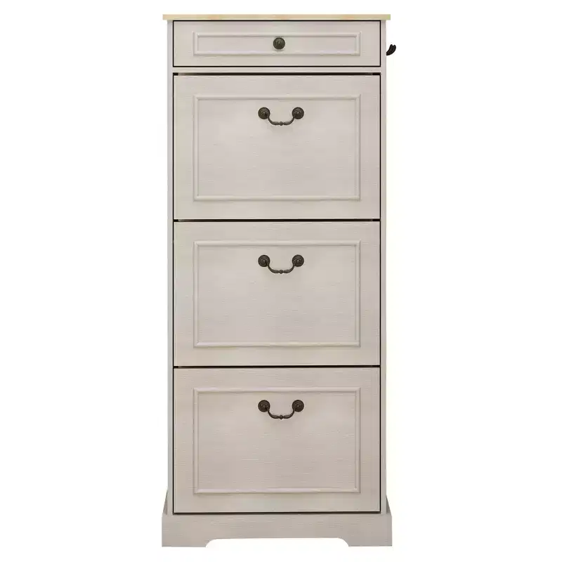 AndMakers 48.22 in. H x 20.86 in. W Antique White Shoe Cabinet with 1 Drawer and 3 Flip Drawers