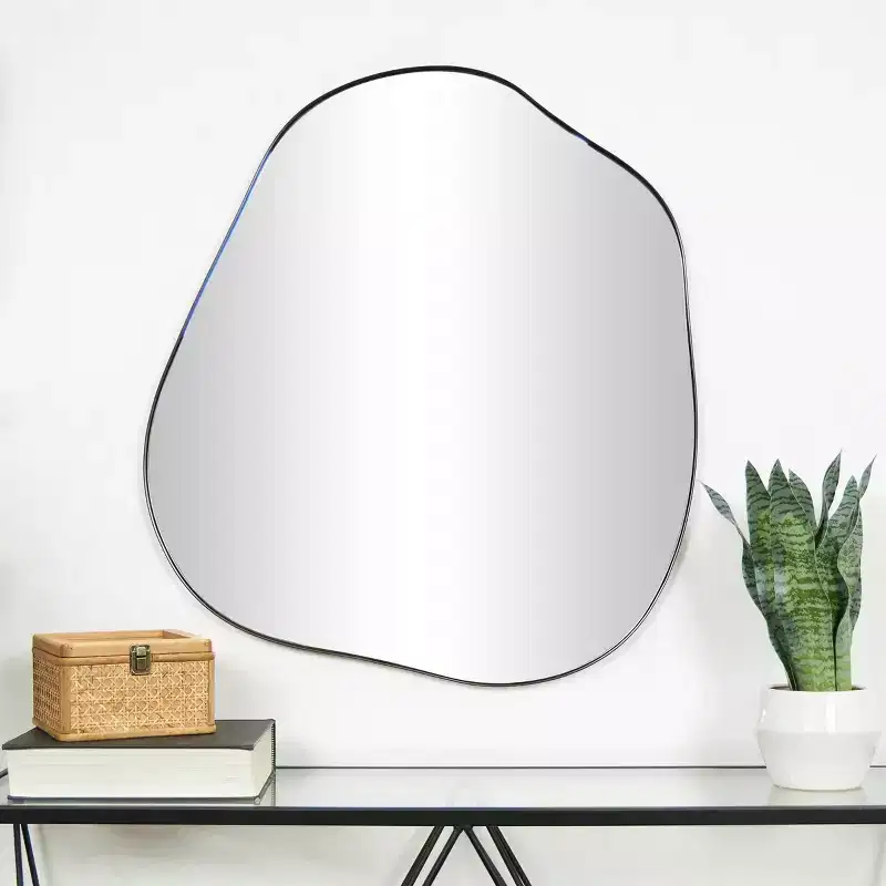 CosmoLiving by Cosmopolitan 28"x31" Metal Abstract Wavy Wall Mirror Black: Oval, No Assembly, Indoor Use, Wall Mount