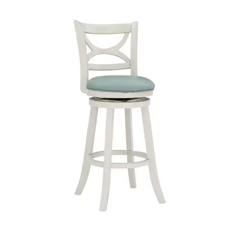 29" Winslow Faux Leather Swivel Barstool Cream - : Upholstered, Wood Legs, Fixed Height