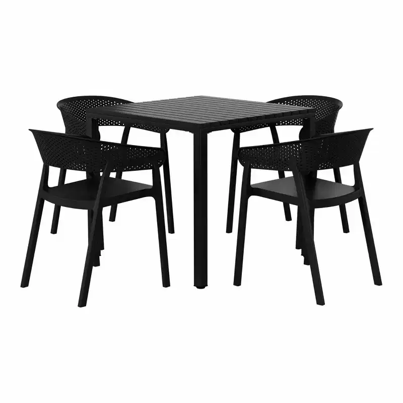 WestinTrends Playa 5-Piece Outdoor Metal Frame Square Dining Table Patio Set with Stackable Patio Dining Chairs