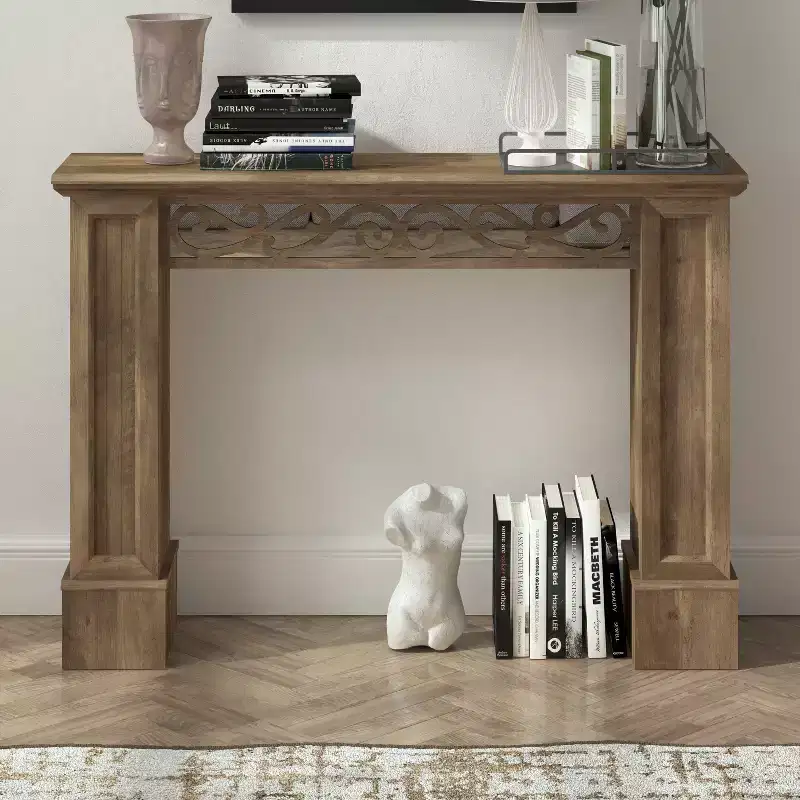 Galano Console Table with Decorative Cutout Design in Brown 46.5 W x 11.6 D x 45.9 H