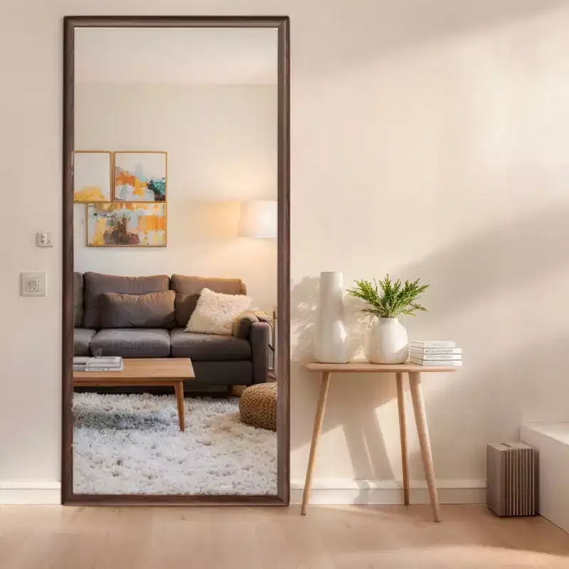 Full-Length Floor or Wall-Mounted Mirror with Wood Frame, 32
