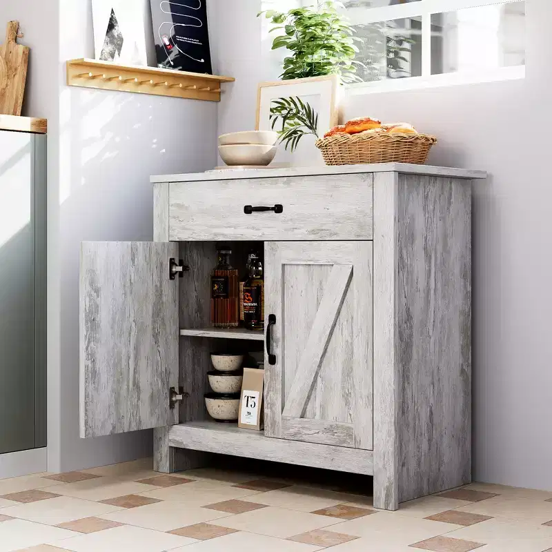 Sideboard Cabinet, Kitchen Storage Cabinet with Drawers, Door, Adjustable Shelves, Freestanding Hutch Cabinet with Buffet Cupboard
