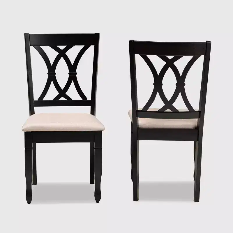 Baxton Studio 2pc Reneau Upholstered Wood Dining Chair Set Sand Brown/Espresso