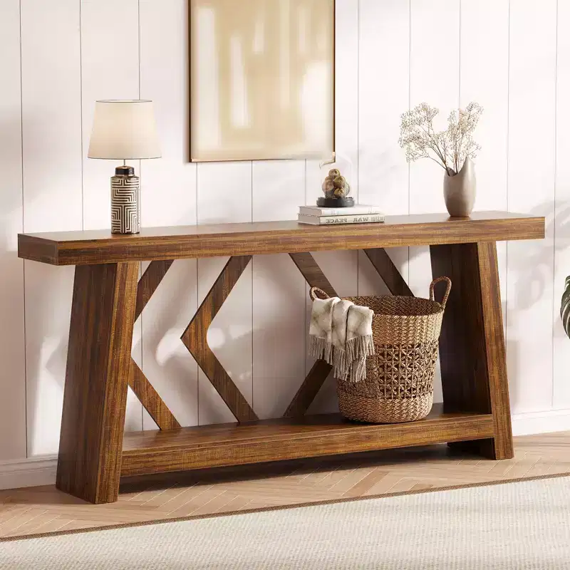 70.9 Entryway Console Table, 2 Tier Narrow Long Sofa Table, Wooden Behind Couch Table, Entry Foyer Table for Living Room, Hallway, Entrance, Brown