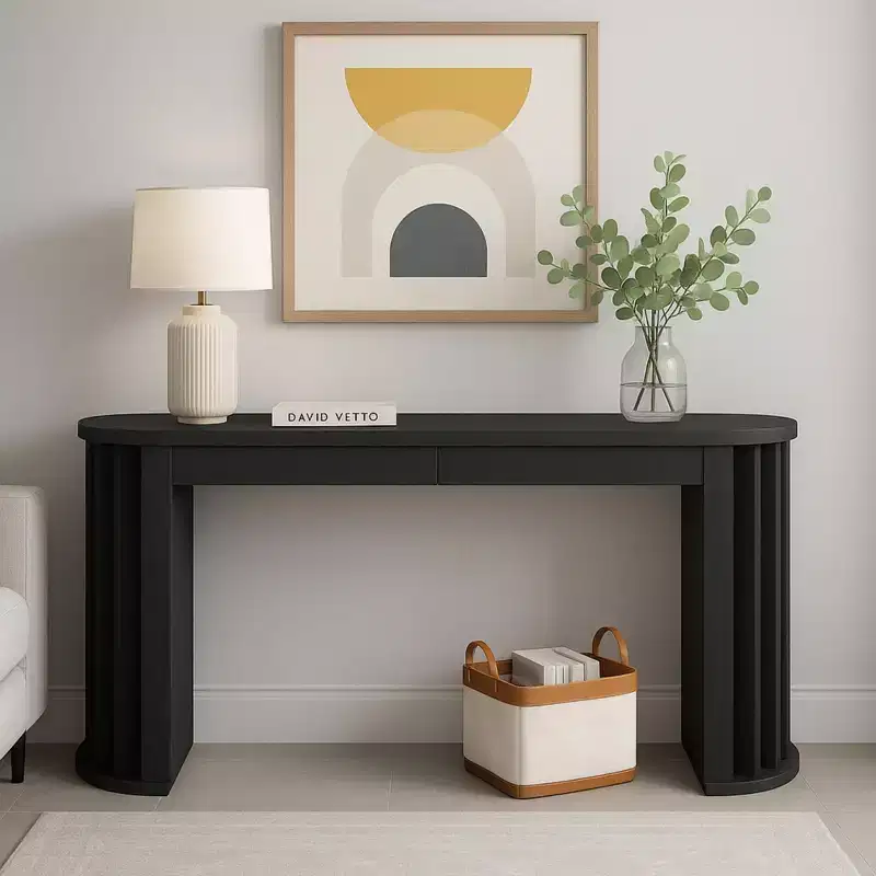 Merax Modern Oval-Edge Console Table with Fan-Shaped Legs