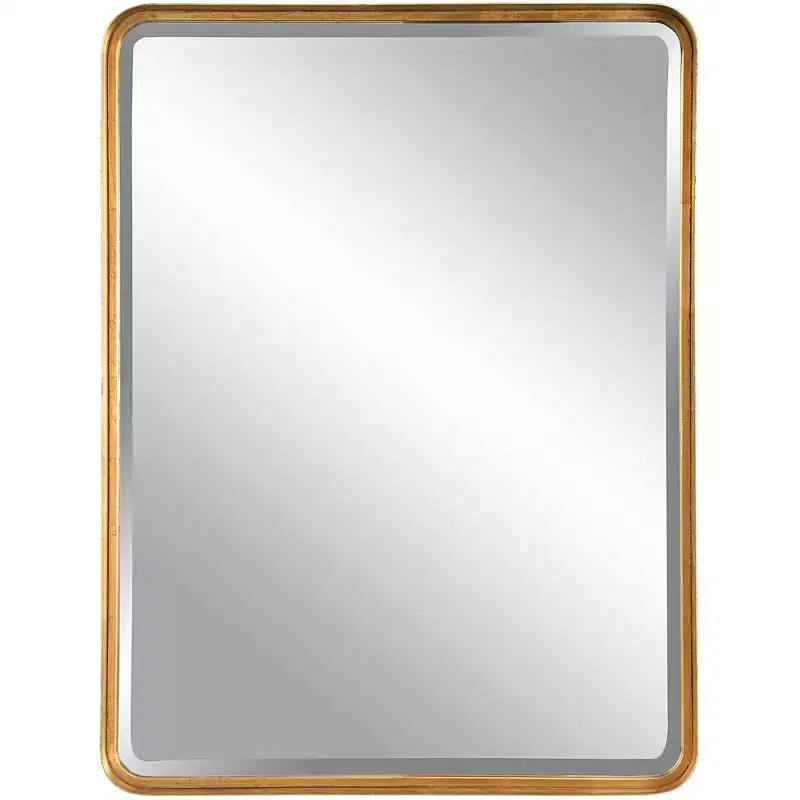 Uttermost Rectangular Vanity Decorative Wall Mirror Modern Beveled Antiqued Gold Iron Frame 30 Wide Bathroom Bedroom Living Room