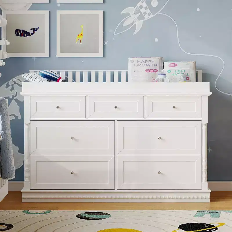 Convertible Baby Changing Table Dresser with Spacious Drawers, Nursery Furniture, White