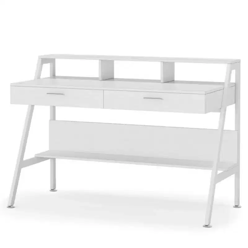 NAYSAYE Office Desk Writing Table End Table with Storage Shelf Drawers and Monitor Riser for Home Office, White, 47.28*23.64*35.46