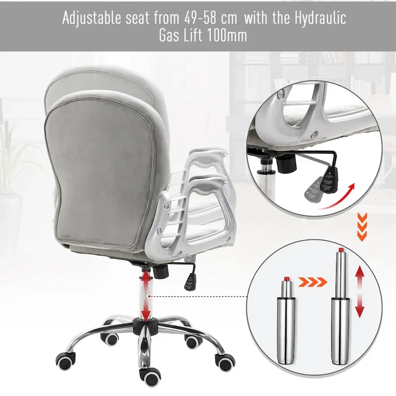 Vanity Middle Back Office Chair Tufted Backrest Swivel Rolling Wheels Task Chair with Height Adjustable Armrests
