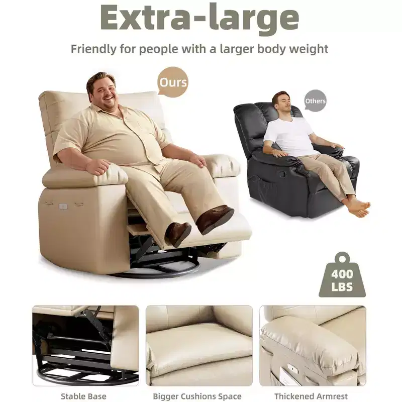 Recliner Chair Oversized Reclining Sofa, Manual Recliner for Adults, 1.5X Sponge Filling, Ergonomic Single Sofa, Cup Holders, for Living Room