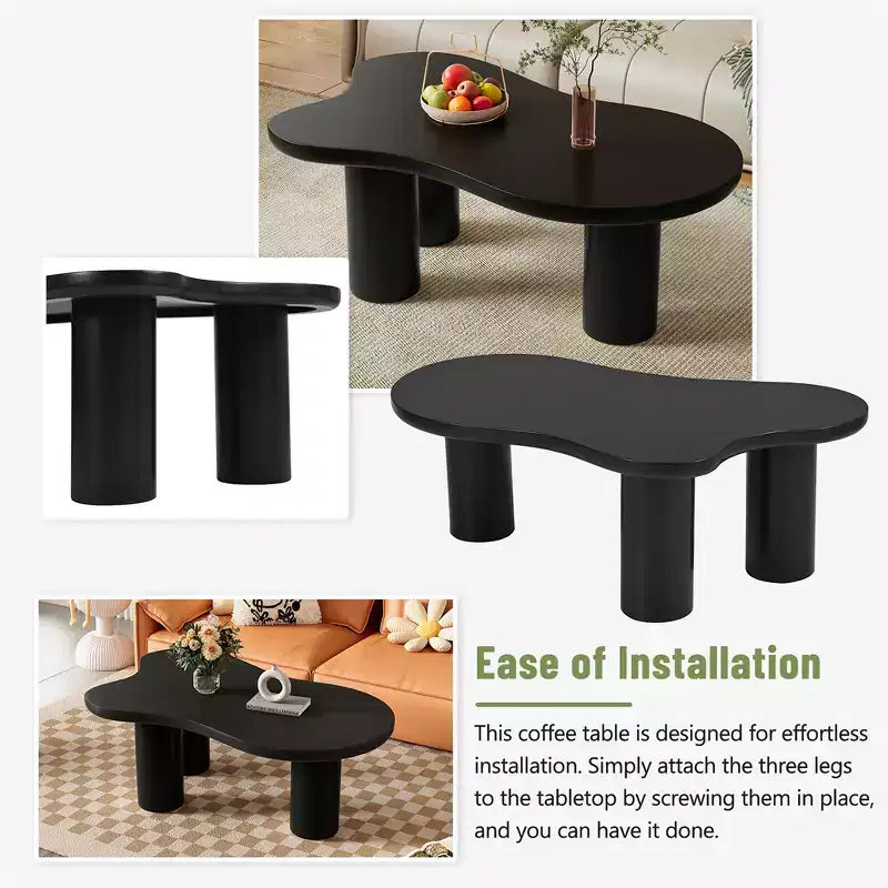 Cloud Shape Coffee Table for Living Room, Cute Accent Table with 3 Legs, Round Corner Irregular Side Table for Small Spaces, Easy to Assemble