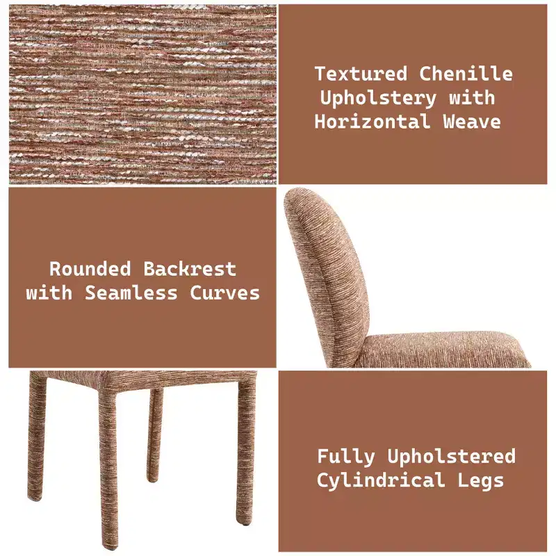 Modern Metal Chenille Upholstered Dining Chair, Set of 2